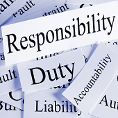 cut-outs of words including responsibility and duty